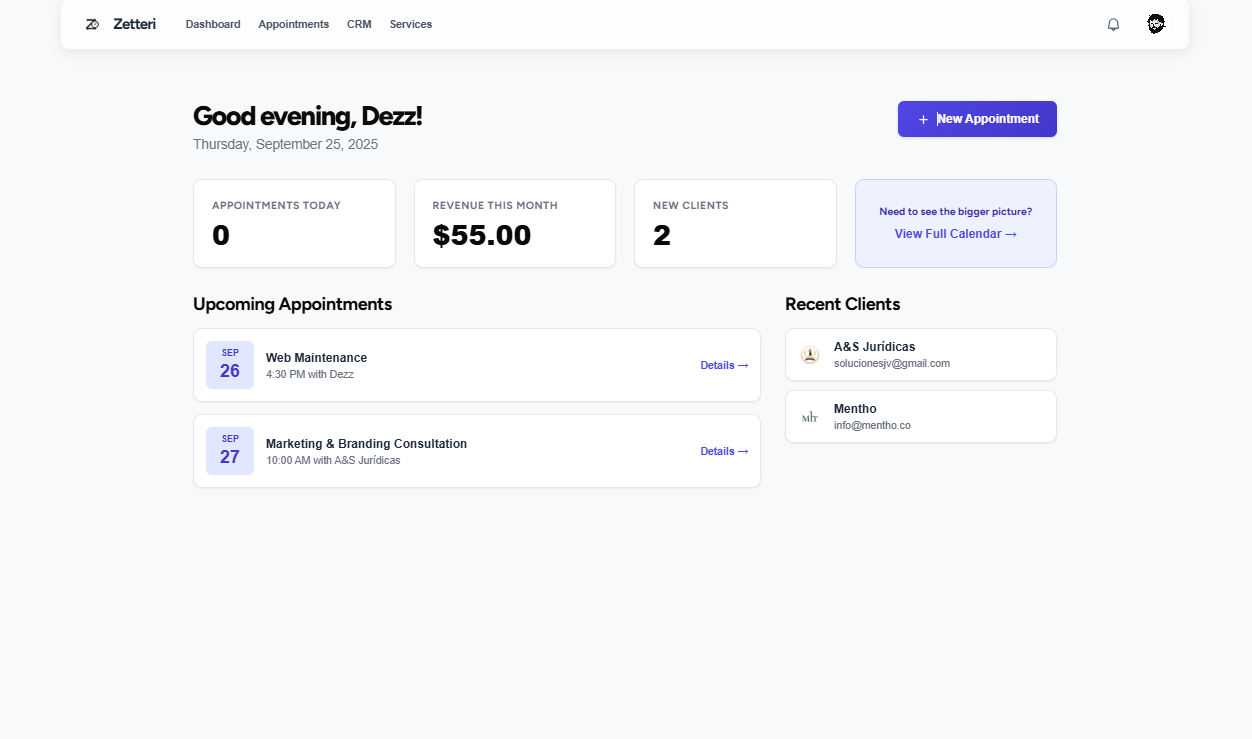 Zetteri Dashboard Mockup